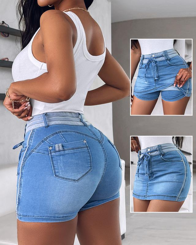 Falda de Mezclilla Casual con Cintura Ajustable para Mujer