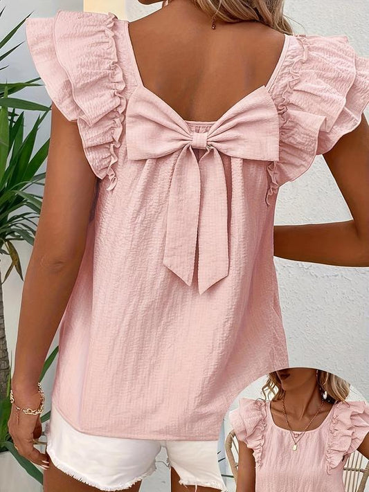 Blusa de Manga Corta para Mujer con Moño Decorativo