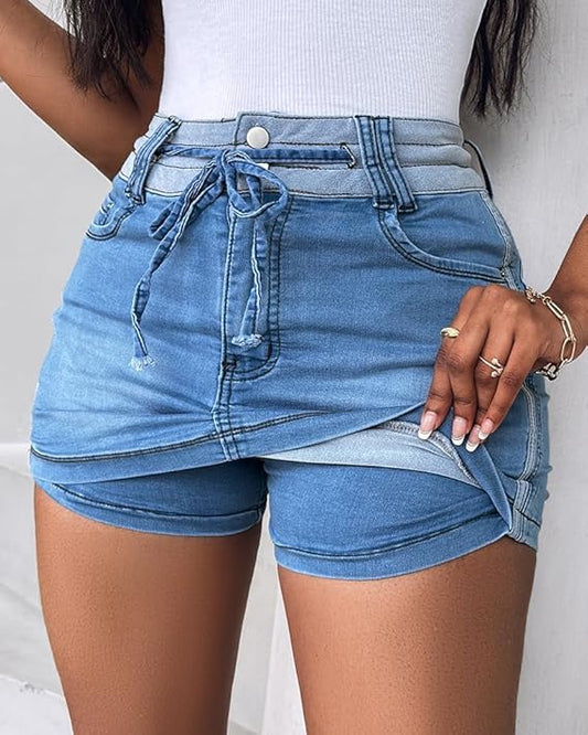 Falda de Mezclilla Casual con Cintura Ajustable para Mujer