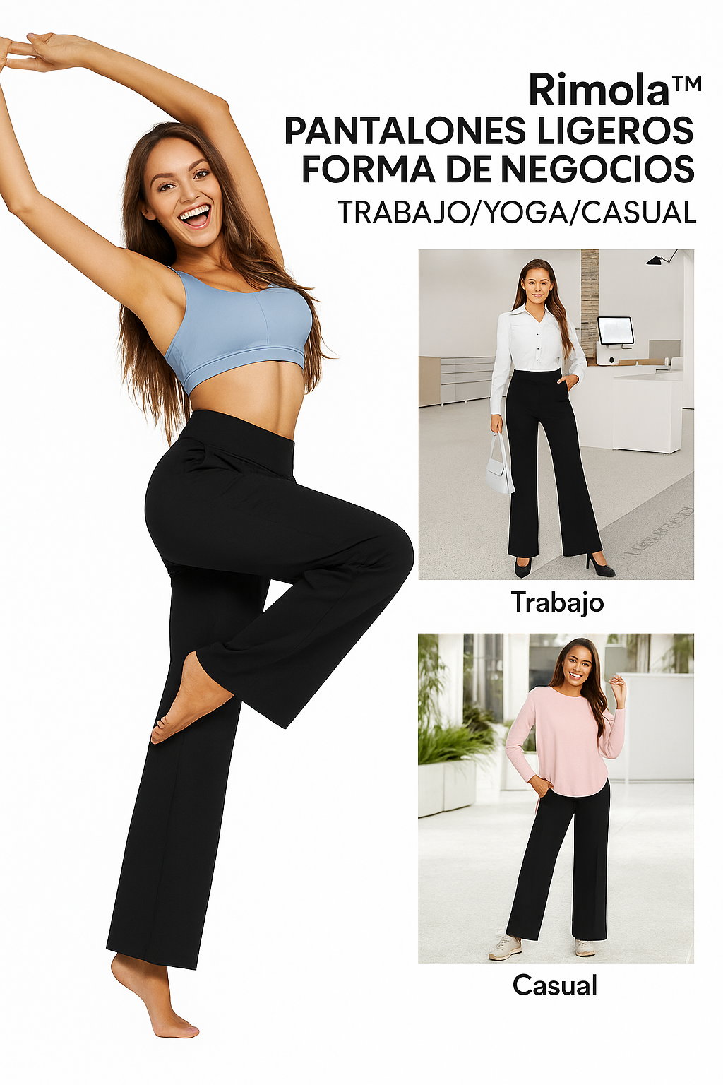 Pantalones Casuales de Cintura Alta para Oficina y Descanso