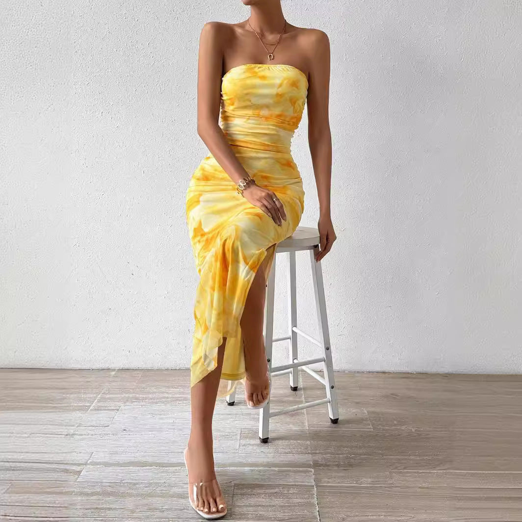 Vestido de Sol para Mujer con Espalda Descubierta y Fruncido