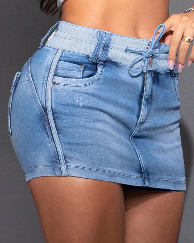 Falda de Mezclilla Casual con Cintura Ajustable para Mujer